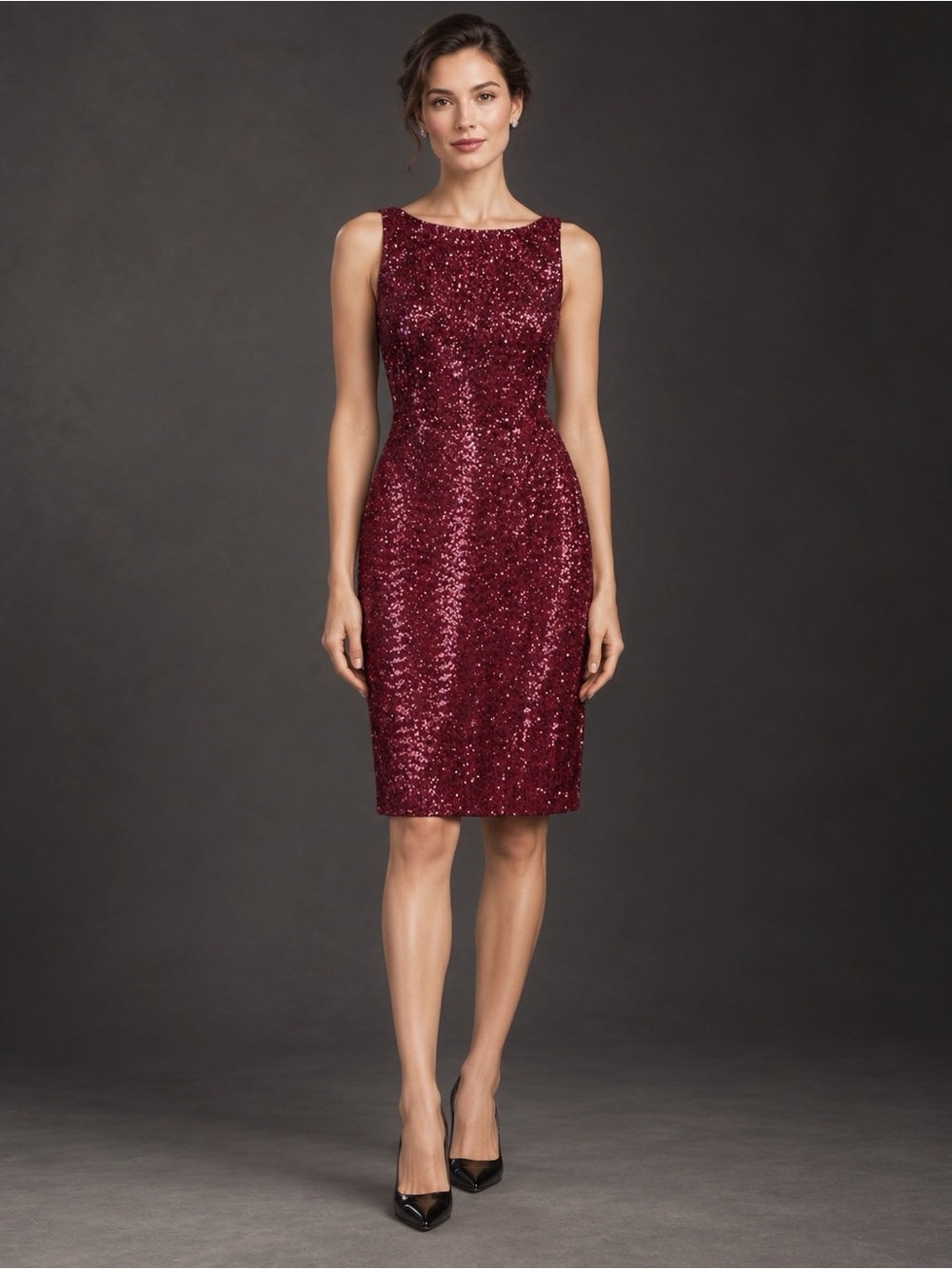 Lauren Ralph Lauren Woman Burgundy Red Sequins Sheath Dress US6 Party Cocktail
